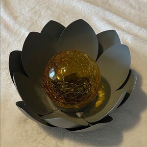 Gray Metal Solar Garden light with Amber Glass Sphere